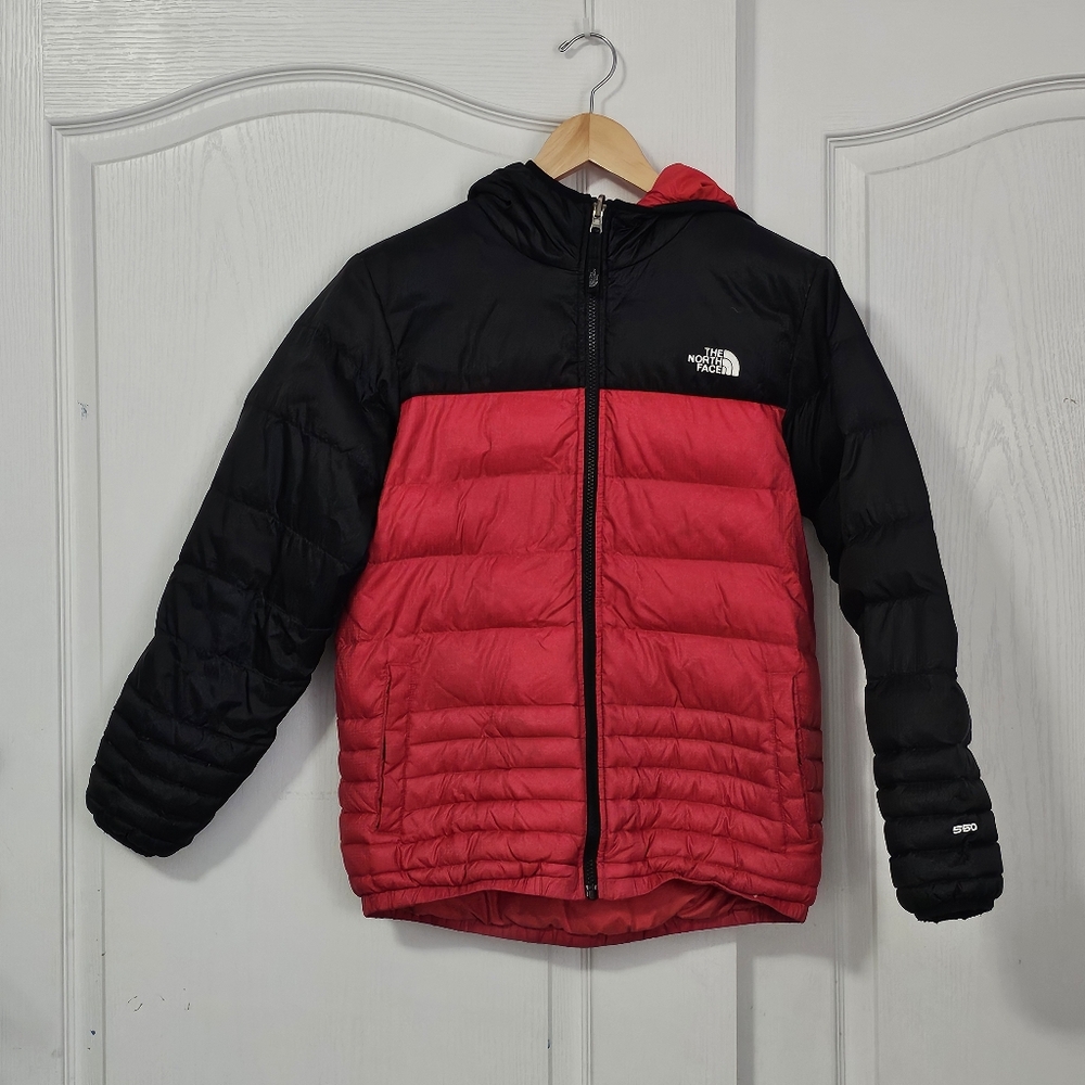 The North Face Boys Puffer Coat Jacket Youth Large L 14/16 Red Gray Reversible